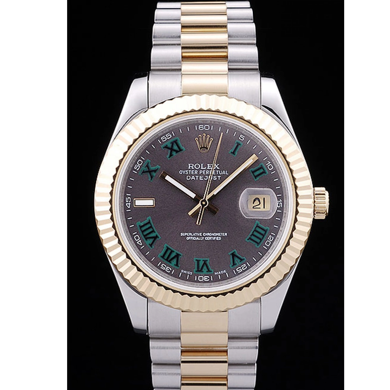 AAA replica watch Dial Gold Bezel Datejust Rolex Ribbed 7479 Grey 0511